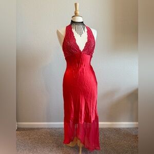 Vintage lace slip long red dress